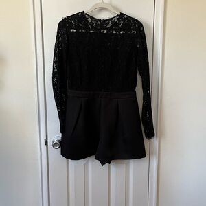 Black Lace Long Sleeve Romper